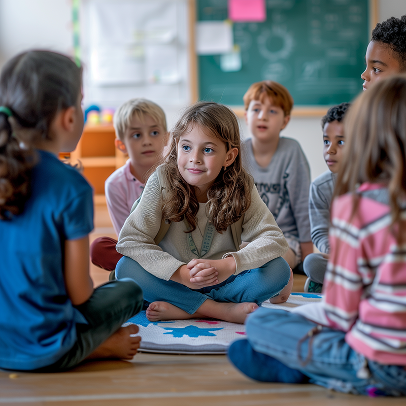 Kinder sitzen zusammen im Klassenzimmer